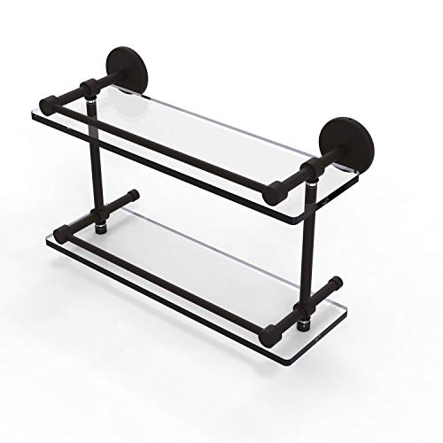 Allied Brass P1000-2/16-GAL-ORB P 1000 2 Gal Inch Tempered Double Gallery Rail Glass Shelf, 16 Inch, Oil Rubbed Bronze