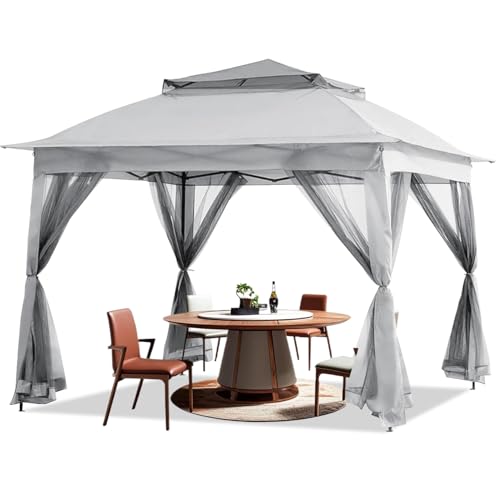 Patio Outdoor Gazebo 11X11 - Pop Up Instant Tent with Mosquito Netting Outdoor Canopy Shelter for Backyard,Garden Lawn(Grey)