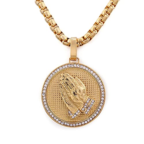 Collier homme acier inoxydable pendentif mains en prière zircones pour look punk