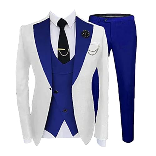Mens Solid Color Three Piece Suit Notch Lapel Blazer Vest and Pants Slim Fit Groom Wedding Tuxedo