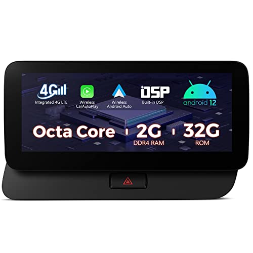 XTRONS 10.25 Inch Android 12 Car Stereo for Audi Q5 Multimedia Radio System, IPS Touch Display GPS Navigation Octa Core Built-in DSP CarPlay Android Auto 4G LTE Support 64bits WIFI OBD2 TPMS DVR DAB+