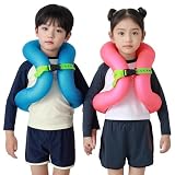 【新型・着用式】LLXS 浮き輪 子供 ベスト型 ダブルエアチャンバー ライフジャケット 15-50kg 固定式 両手解放 バックル固定 厚手 丈夫 安全 軽量 水泳練習 水遊び 海水浴 空気入れ簡単 海外人気商品 浮き輪法定認証商品 ピンク（10-25KG）