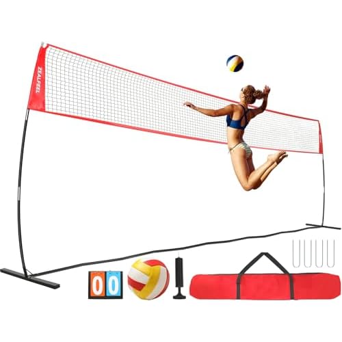 Volleyball Net, 12ft/20ft Volleyball Training Net for Backyard Height Adjustable, Portable Freestanding Practice Net for Hitting & Serving Drills, Pop