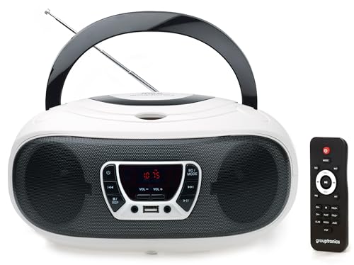 Grouptronics GTCD-501 Stereo BoomBox Portable CD Player Radio With USB, MP3 Player & AUX IN for Smartphone & Tablet White