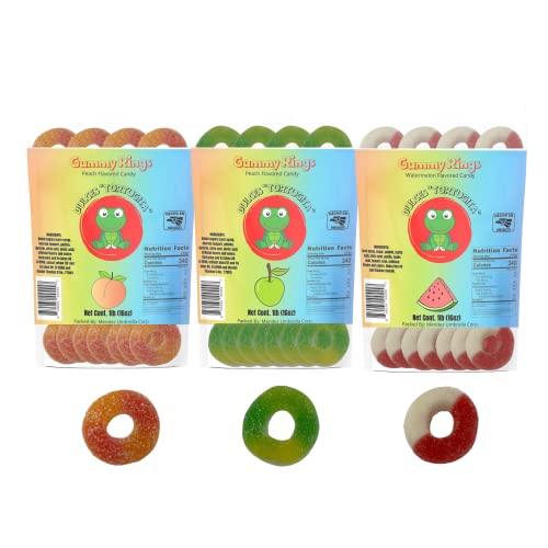 Peach Rings, Green Apple Rings, & Watermelon Rings Soft Gummy Candy, Sour And Sweet - 3 Pounds #TOP20