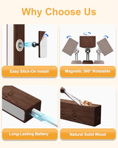 Image of Rechargeable Wood Wall Sconce (2 Pack) with Remote & Touch, 5200mAh Battery Operated Wall Lights with 3 Color Temperatures & RGB. Magnetic, Stick-On, Dimmable Wall Reading Lamp for Bedroom, Picture