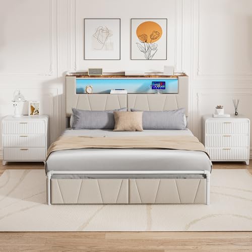 KSOBEBVT 3 Pieces Bedroom Set, Full Size Platform Bed Frame