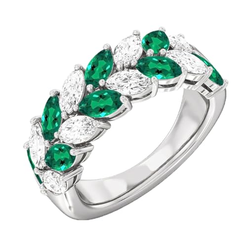 Women's Sterling Silver Marquise Green Emerald/Red Ruby/Blue Sapphire/Moissanite Ring Jewelry Handmade Vintage Engagement Ladies Promise Gift for Her