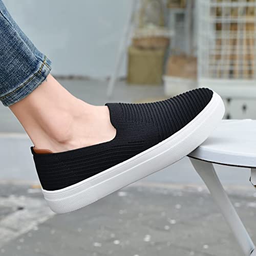 Konhill Women's Silp-On Loafer Shoes Mesh Casual Walking Comfortable Work Sneakers 8.5 Us A/Black #TOP3