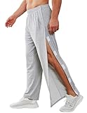 Deyeek Men's Tear Away Pants 2 Side Snap Open Bottom Sweatpants Loose Fit Casual Post Surgery Pants with Pockets Light Grey