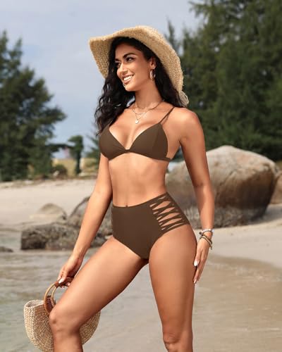 Image of Holipick Women High Waisted Bikini Bottoms Tummy Control Swimsuit Bottoms Strappy Swim Bottom