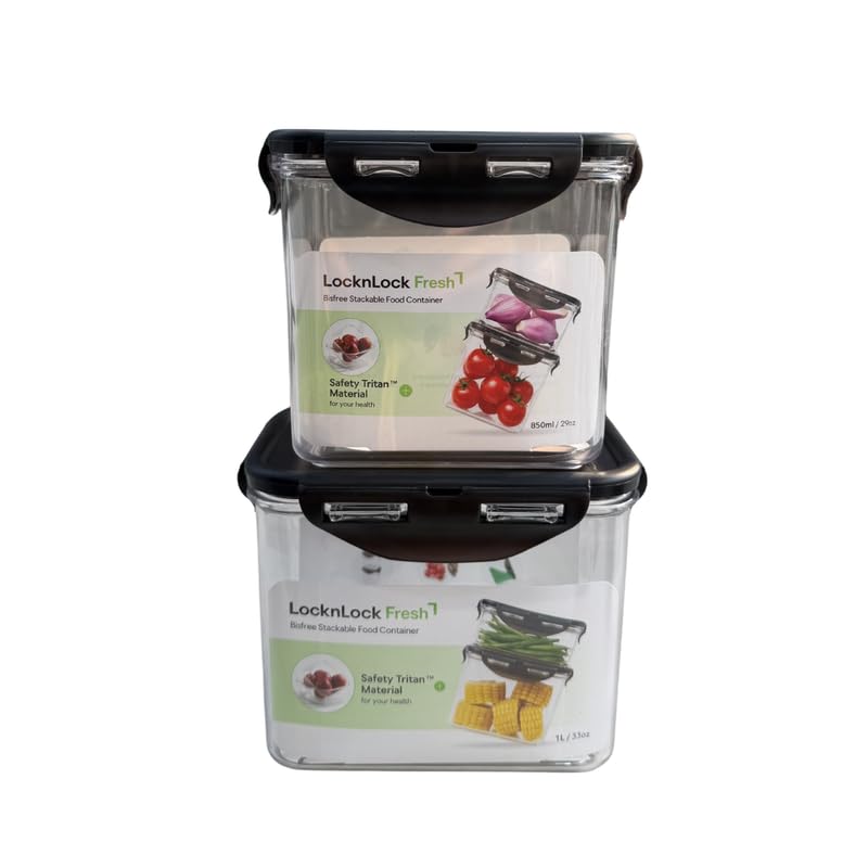Image of LocknLock Bisfree Modular Storage Container Setof 2 (850ml + 1000ml) | Stackable Airtight Food Containers | Microwave, Freezer & Dishwasher Safe | BPA Free Kitchen Storage Boxes