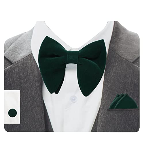 Image of GUSLESON Mens Solid Plaid Velvet Pre-tied Adjustable Bow Tie and Pocket Square Cufflink Set with Gift Box