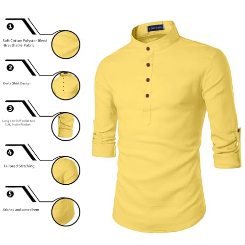 Image of Zombom Men's Cotton Blend Solid Casual Regular Fit Mandarin /Chinese Collor Short Full Sleeve Kurta for Men