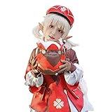 Kids girls Klee Dress Cosplay Costume Halloween Full Set Suit Skirt with Hat (Height-130cm, Klee)