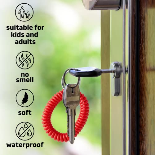 Yarrd 25Pcs Red Wrist Keychain Wrist Key Holder Colorful Spring Spiral Coil Keychains For Woman Spiral Keychain Bracelet Soft Plastic Wrist Band Red #TOP4