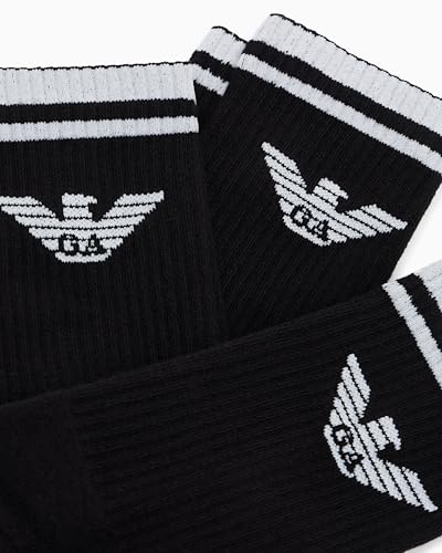 Emporio Armani Intimates Men's 3 Pack Eagle Crew Socks, Black/Black/Black, One Size2