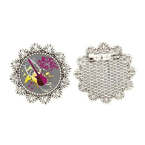 Broche de plata de flor para guitarra de rock, insignia musical metalica mediana unisex