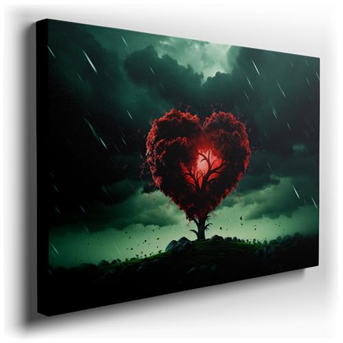 Canvas Wall Art: Heart-Shaped Tree Against Stormy Skies - A Symbol Of Resilience And Passion. Large Canvas Wall Arts, Canvas Wall Arts, Canvas wall Art Decor,. Size: 114x76 cm (45x30 inch)