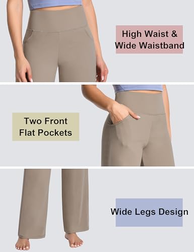 Image of BUBBLELIME Women High Waist Wide Legs Yoga Pants Loose Sweatpants Pockets | 29 inch /31 inch /33 inch /35 inch /37 inchInseam,2 Styles / Dress /Basic,Lounge,Comfy,Stretch Casual Work