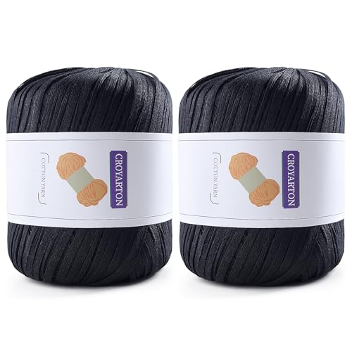 Raffia Ribbon Yarn for Crochet, Black Cotton Yarn for Crocheting Beach Hat