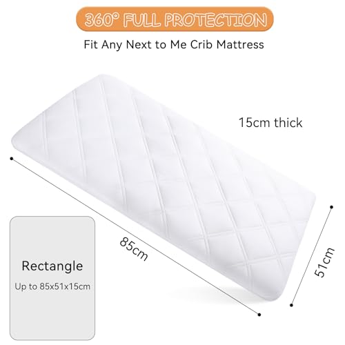 Yoofoss Next to Me Crib Mattress Protector 51 x 85 cm Waterproof Next to Me Mattress Protector 2 Pack Breathable & Comfortable Baby Mattress Cover White