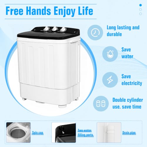 Image of Portable Washing Machine,25.3 lbs Capacity,Washer and Dryer Combo Machine for Homes & Apartments,Twin Tub Laundry Washer with Spin Cycle, BLACK