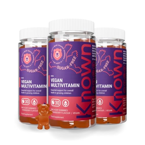 Known Kids Multivitamin Complex Gummies - Sugar-Free - Vitamin C, B6 - Immune Support - Natural Strawberry Flavour - 30 Vegan Gummies, 3 Months Supply