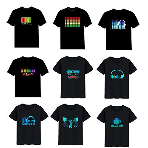 Andoer T-shirt LED Flash ativado por voz para homem e mulher festa Rock Disco Night Club