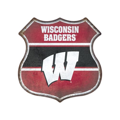 Rico Industries NCAA Wisconsin Badgers Rustic 11.5" Home Decor Metal Route Sign