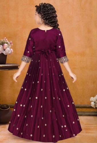 Image of White Button Designer Zari Work Ethnic Gown for Girls | Sequin Embroidered Traditional Wedding Dress