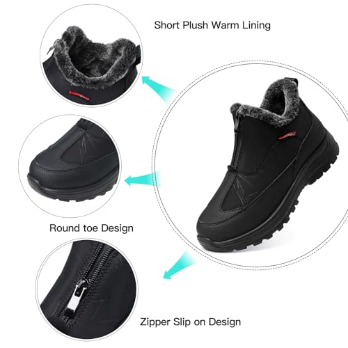 TEMOFON Winter Snow Boots for Women: Waterproof Warm Fur Lined Walking Outdoor Ankle Booties Slip on Snow Shoes Size 5-123