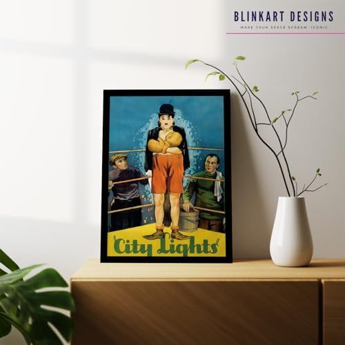 Image of BLINKART City Lights (1931) Movie Poster Frame 12x18 Inch | Premium 300 GSM Paper Wall Print | Vintage Film Artwork for Home, Bedroom, Living Room, Office | Framed Photo Decor