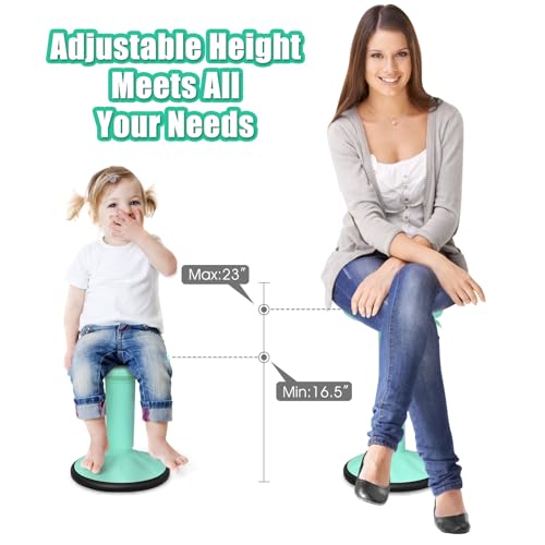 Image of HOMGX Adjustable Wobble Stool, Active Motion Wiggle Chair, Flexible Seating with Stable Anti Slip Base and Cushion for Classroom Home Office Kids & Adults, 16.5-24 Inch Height, Mint Green