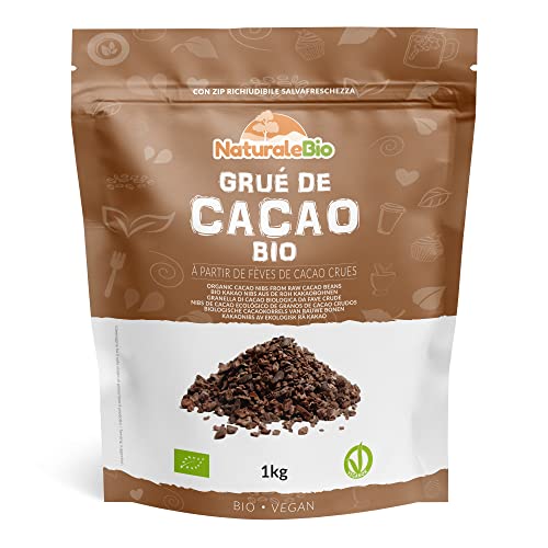 Grué de Cacao Cru Bio 1Kg. Organic Raw Cacao Nibs. Naturel et Pur. Produit au Pérou par la Plante Theobroma Cacao. Source de magnésium, potassium et fer. NaturaleBio Cover