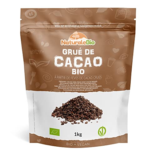 Grué de Cacao Cru Bio 1kg. Organic Raw Cacao Nibs. Naturel et Pur. Produit au Pérou par la Plante Theobroma Cacao. Source de magnésium, potassium et fer. NaturaleBio