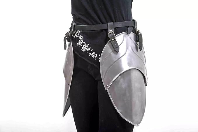 Medieval Steel Tassets with Belt – Knight Thigh Armor Plates, Polished Upper Leg Guards, Adjustable Leather Waist Belt, LARP Reenactment Cosplay Renaissance