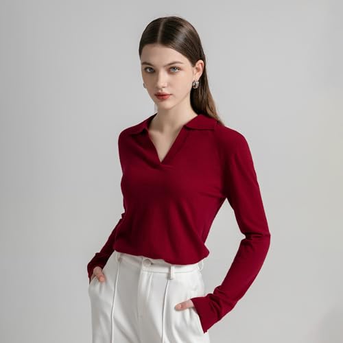 GreenMount Womens Super Lightweight Worsted Deep V-Polo Cashmere Sweater Pullover for Spring and Summer Keep 37.5 Warm3