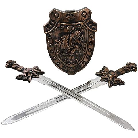 Carousel Toys and Gifts Kids Twin Sword Shield Battle Pack Toy | Children's Medieval Knight Costume Fancy Dress | Play Sword Shield Set Role Playing - Bronze Cover