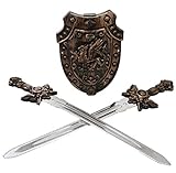 Carousel Toys and Gifts Kids Twin Sword Shield Battle Pack Toy | Children's Medieval Knight Costume Fancy Dress | Play Sword Shield Set Role Playing - Bronze