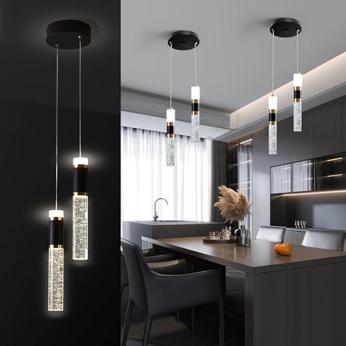 SXLXQM Lustre Suspendu En Cristal Moderne, Led Dimmable à 3 Couleurs, RéGlable En Hauteur, Noir Et Doré, Pour îLot De Cuisine, Chambre à Coucher, Salle à Manger
