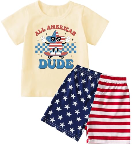 Image of Mrocioa Toddler Boy Summer Clothes 4th of July T Shirt American Flag Shorts Set Girl Stars Stripes Outfit