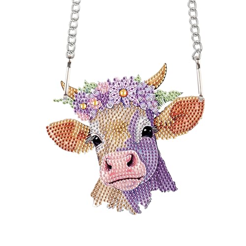 Image of Cow Head Diamond Painting Hanging Kit, 5D DIY Acrylic Pendant with Special Shaped Crystal Rhinestones, Animal Art Ornament for Wall, Door or Window Decoration, Handmade Craft Gift for Adults