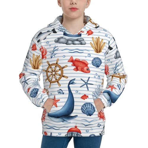 Watercolor Nautical Kids Pullover Hoodies Boys Sweatshirts Girls Athletic Clothes with Pocket