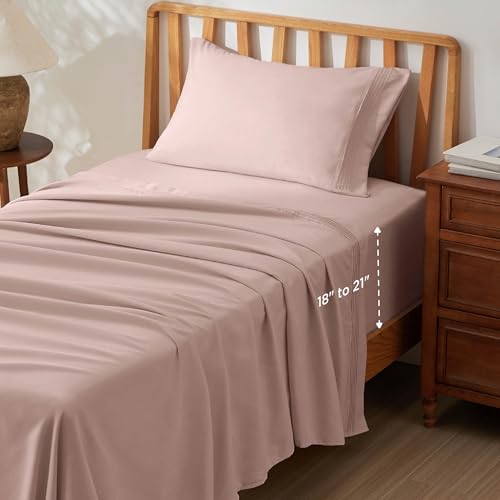 Image of Bedsure Deep Pocket Twin Sheets Set - Fits Mattresses Up to 21 Inches Thick -3 Piece GentleSoft Bed Sheets, Moisture Wicking, Soft & Cooling Bedsheet & Pillowcases, Easy & Secure Fit, Dusty Pink