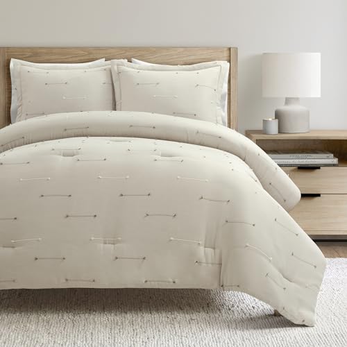 Image of Lush Decor Boho Stripe Clip Woven Textured Jacquard Comforter 3 Piece Set King /California King Neutral & Brown - Neutral Bedding Set King Comforter