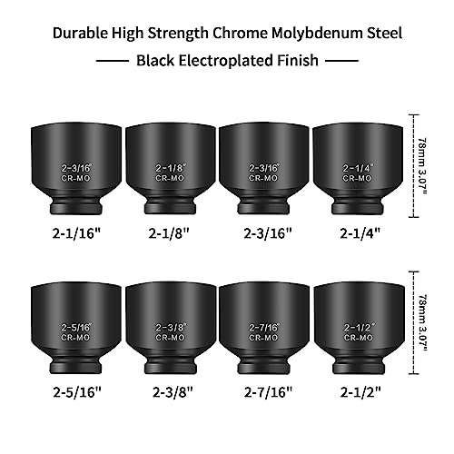 Image of TONYNOL 3 /4 Inch Drive Impact Jumbo Socket Set,6-Point,SAE(2-1 /16 inch to 2-1 /2 inch),8 Pcs,Cr-MO Steel,With a Storage Case
