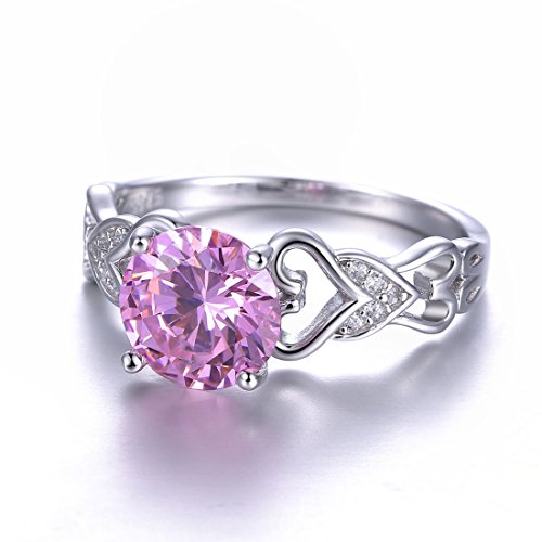 925 Sterling Silver Rings 8x8mm Simulated Rainbow Topaz Promise Ring | Solitaire Ring | Open Heart Band Rings for Women | Silver Rings for Women4