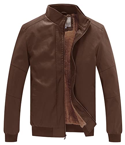 WenVen Mens Stand Collar Fleece Lined Faux Leather Jacket Warm Winter Coat | Bomber Outerwear product thumbnail 9