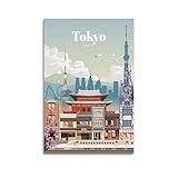 NWQV Póster de viaje vintage Tokio-Japón, póster decorativo de lienzo para pared e impresión artística moderna para decoración de dormitorio familiar, pósteres de 30 x 45 cm